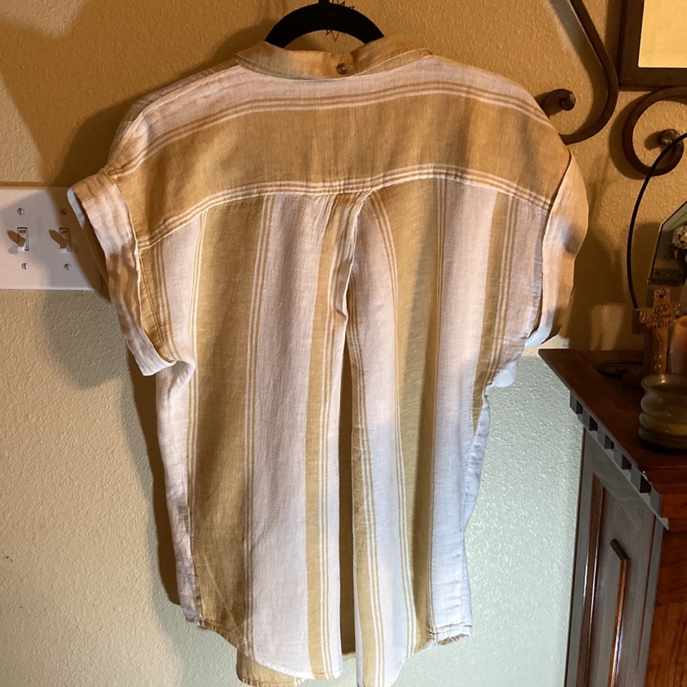 Thread & Supply Beige Striped Button Down Shirt - image 2